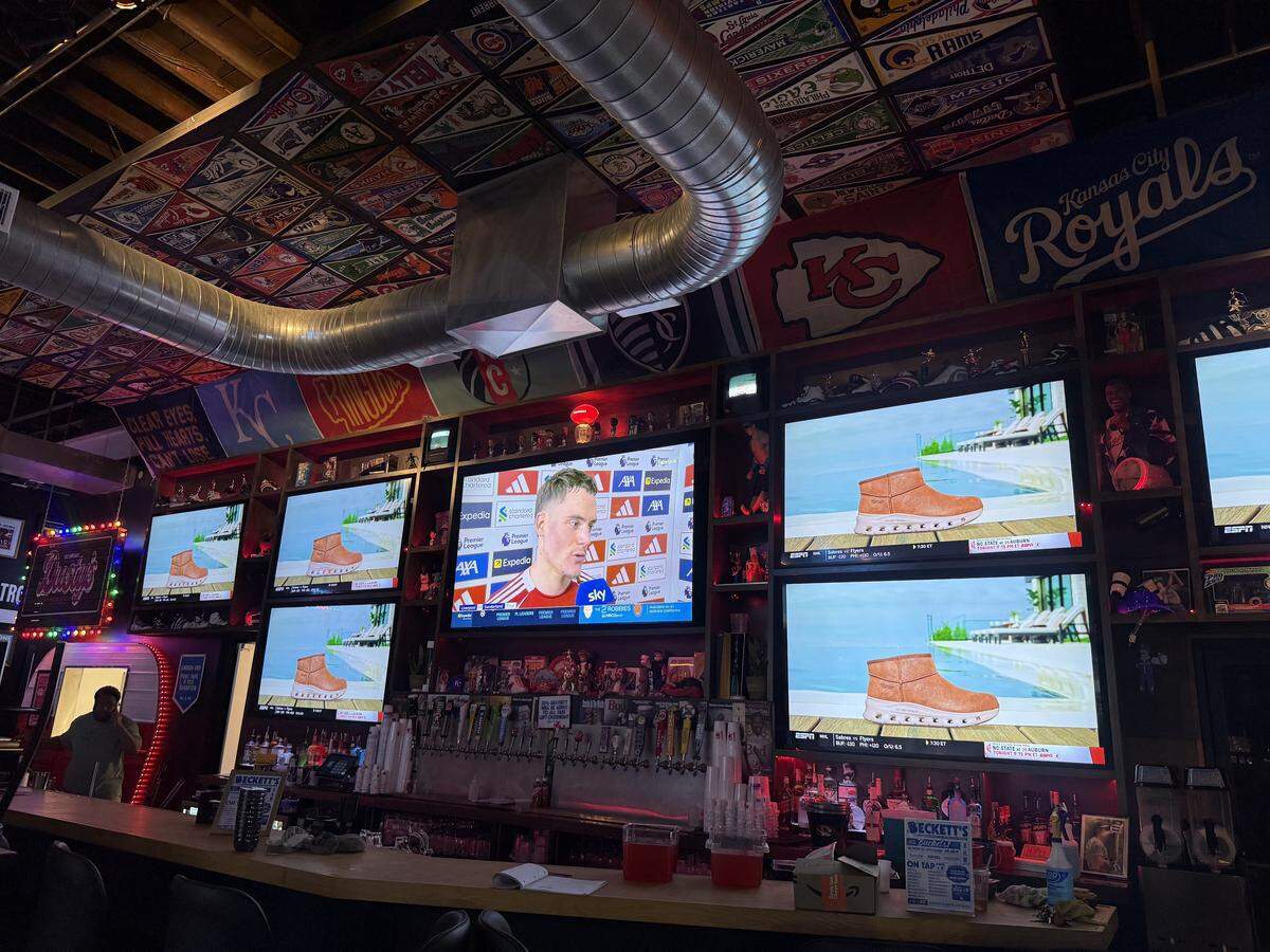 Twenty-two TVs line Beckett’s, a new sports bar in Kansas City.