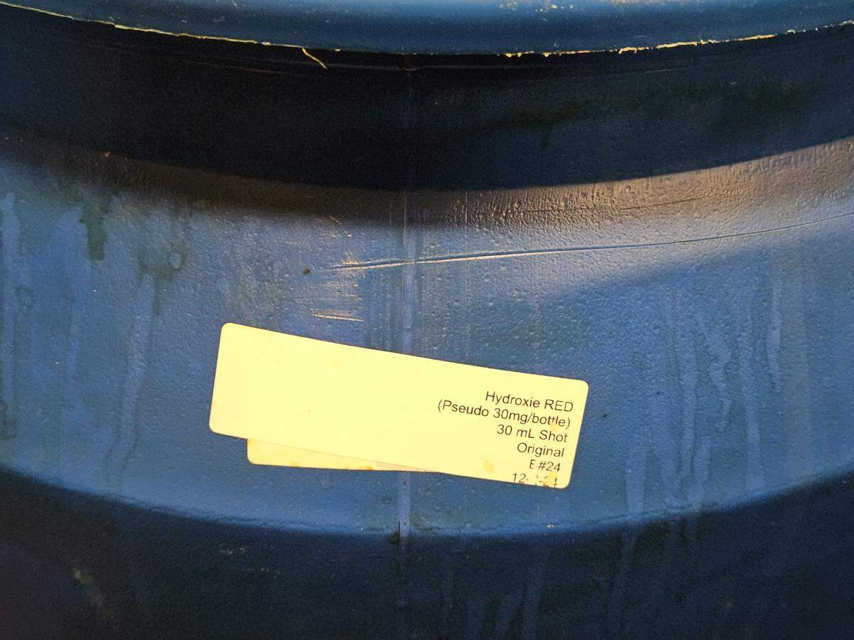 Photos included in an inspection that shut down CBD American Shaman’s facility at 2405 Southwest Boulevard show barrels of product being made for Hydroxie, a 7-OH brand.