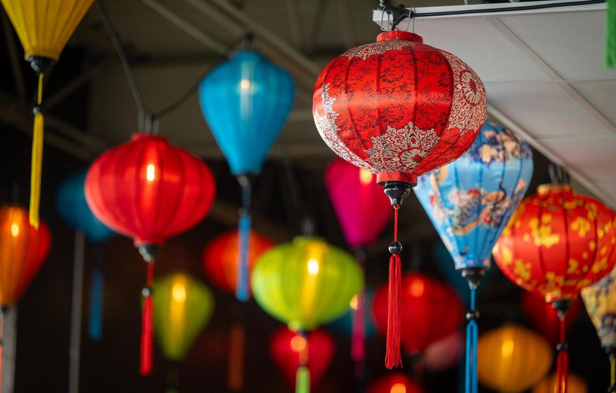 Traditional handmade Vietnamese lanterns hang from the ceiling at Origin.