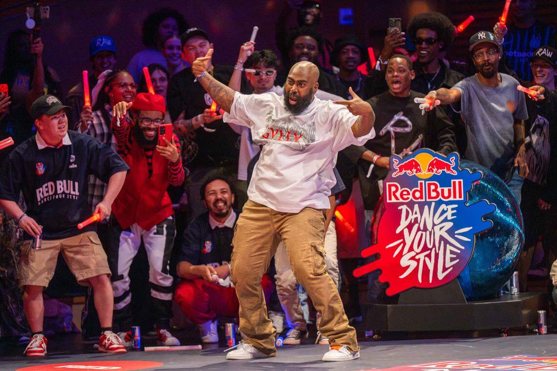 Local Kansas City dancer “KonWork” krumps in the first round of the Red Bull Dance Your Style Midwest Regional Qualifier, on Saturday, April 25, 2026, at the Kauffman Center for the Performing Arts.