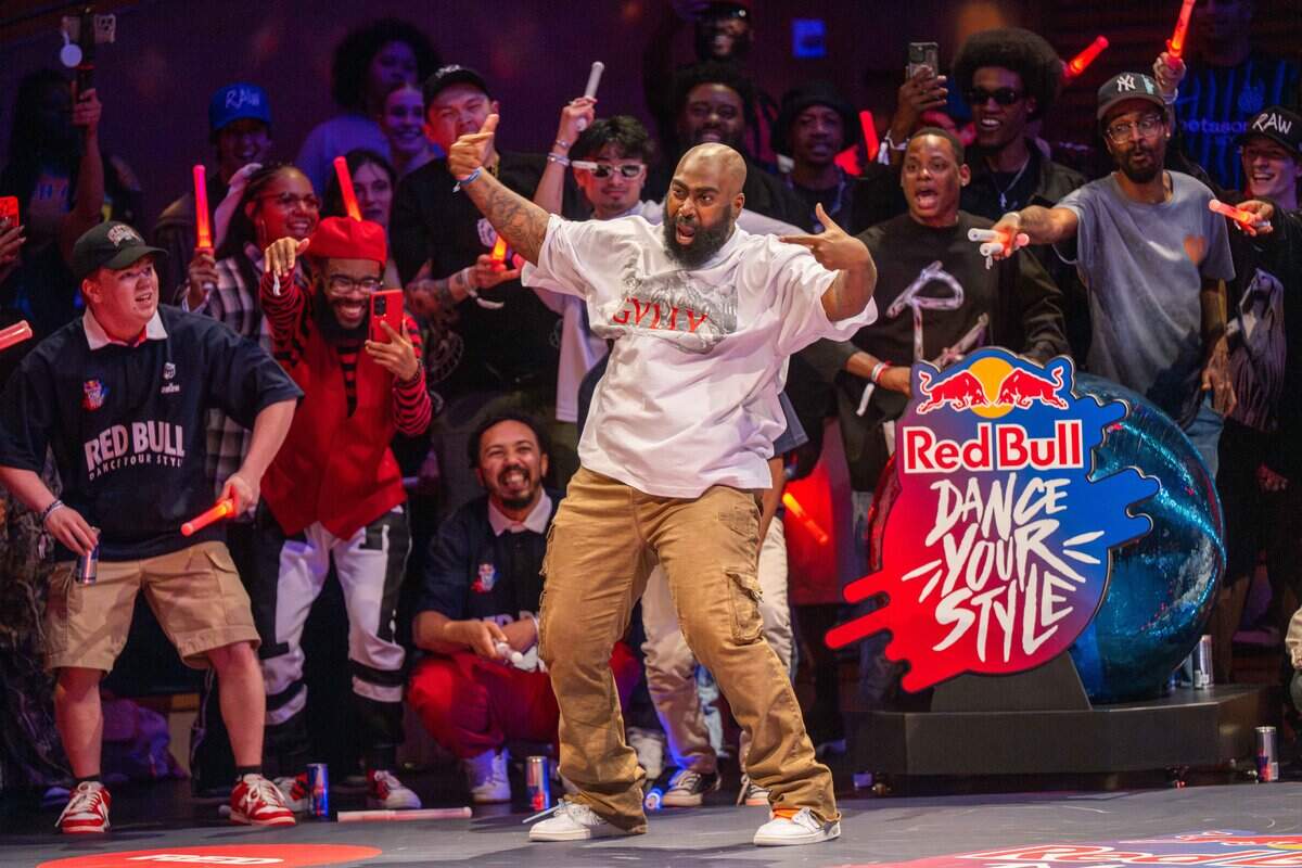 Local Kansas City dancer “KonWork” krumps in the first round of the Red Bull Dance Your Style Midwest Regional Qualifier, on Saturday, April 25, 2026, at the Kauffman Center for the Performing Arts.