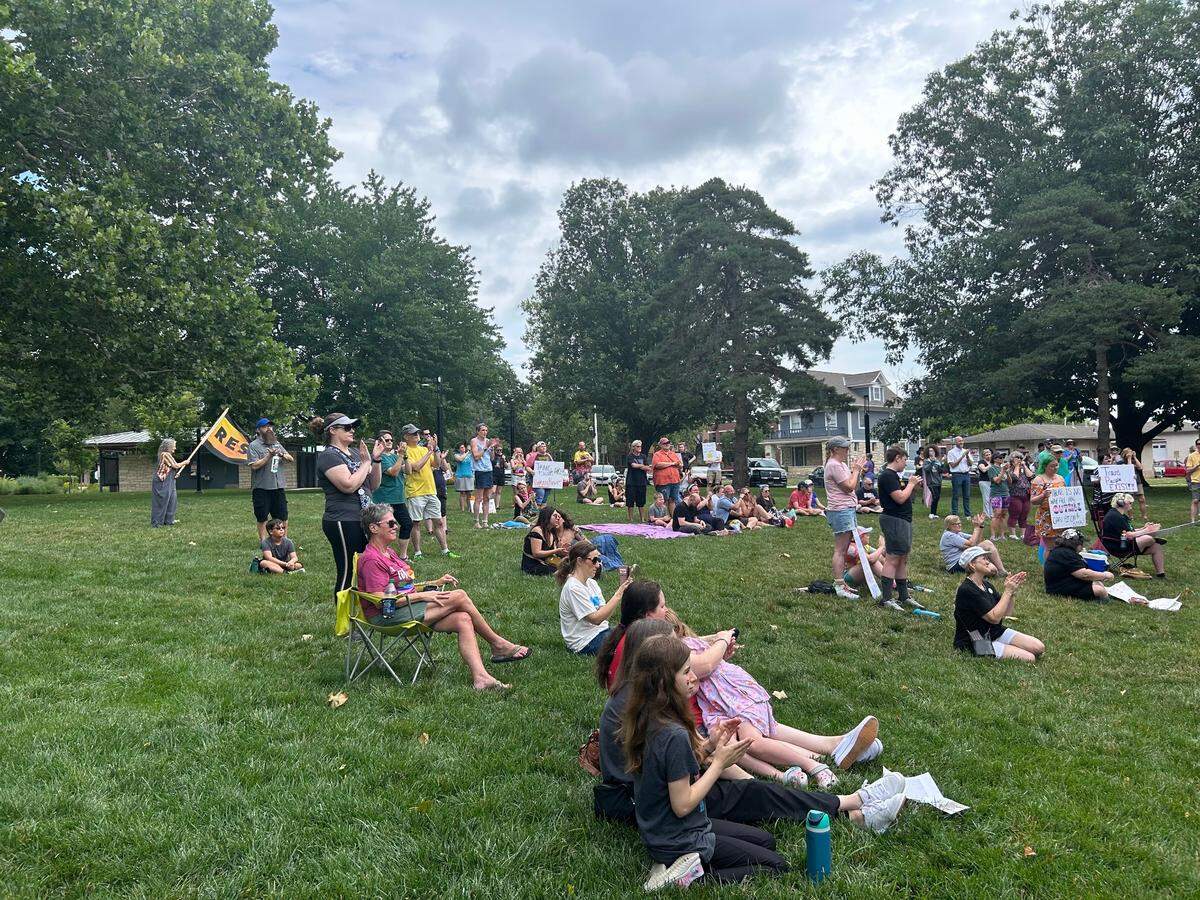 Kansans gathered at Thompson Park to protest SB 180 Saturday.