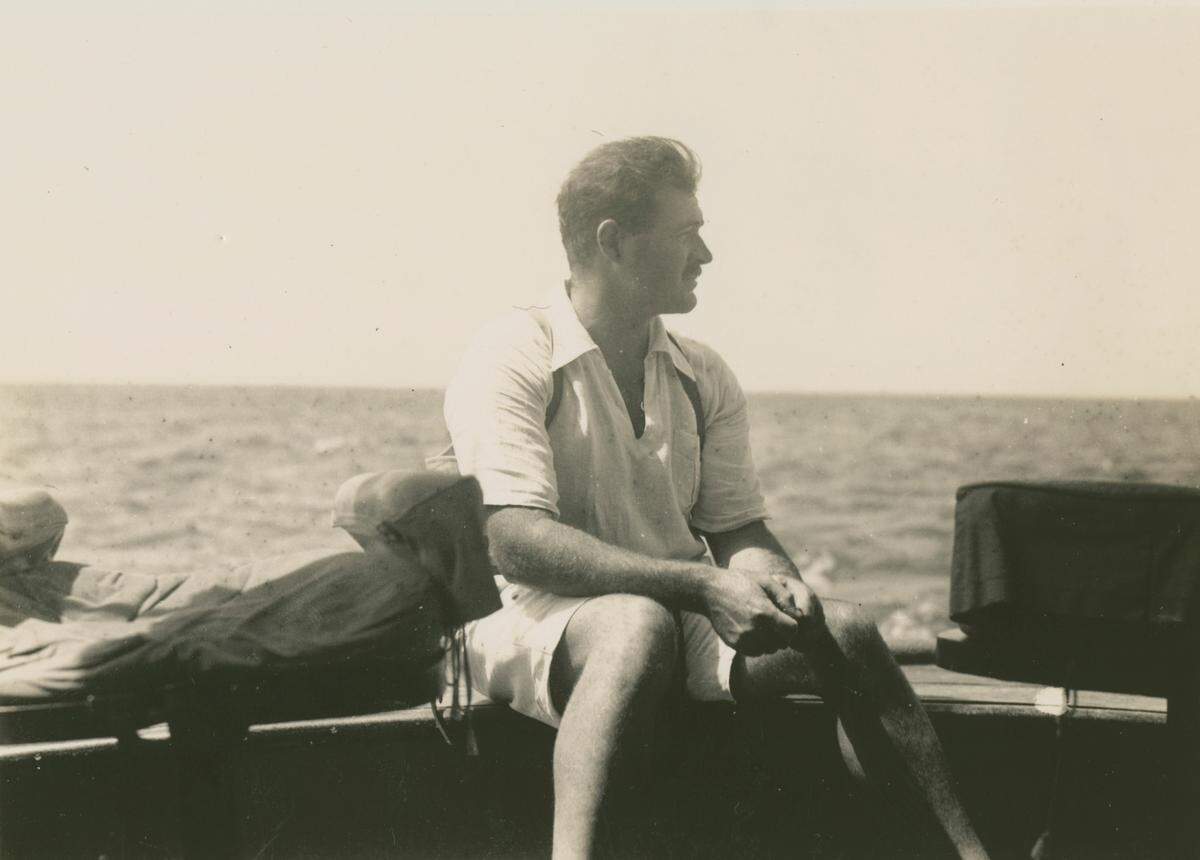 Ernest Hemingway on the fishing boat Anita circa 1929.