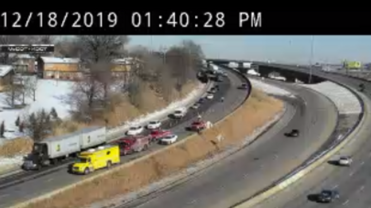A two-vehicle wreck on Interstate 670 in Kansas City, Kansas, closed two lanes of traffic near Interstate 70, according to the KC Scout traffic service.