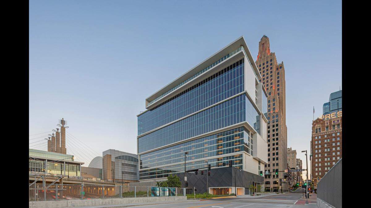 A rendering shows the office tower at 1400 Baltimore Ave. in Kansas City.