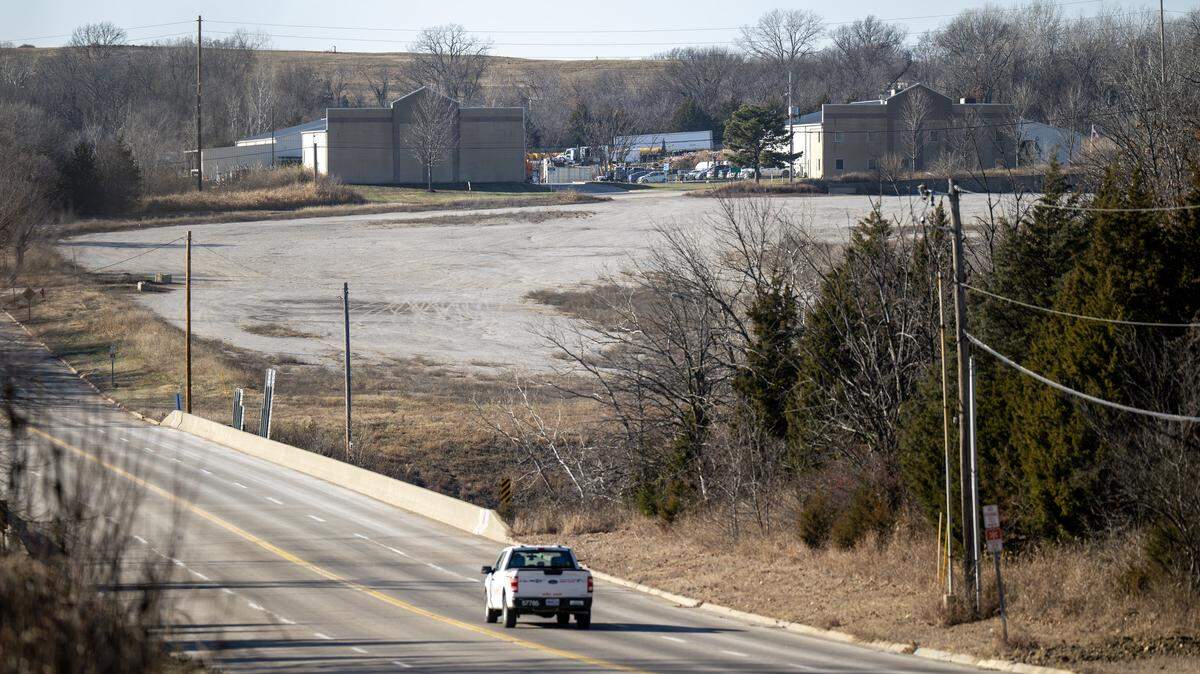 A vacant lot at 4601 State Ave., the former site of the Indian Springs Shopping Center, is pictured Monday, Dec. 15, 2025, in Kansas City, Kansas.