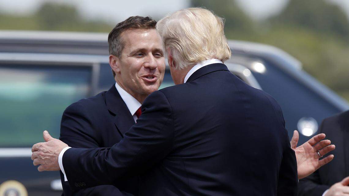 Then-Missouri Gov. Eric Greitens greeted President Donald Trump in 2017 upon his arrival in Springfield on Air Force One.