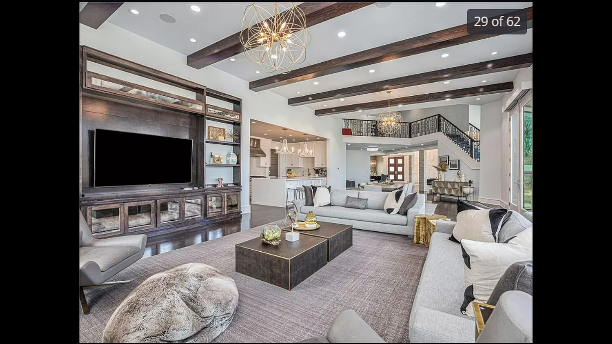 One of many lounging areas inside the home at 15525 Switzer Road in Overland Park. The house is over 10,000 square feet.