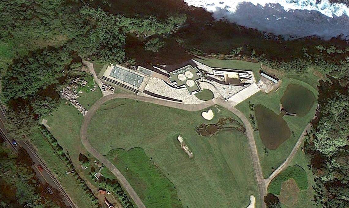 The Waterfalling Estate is a nearly 11,000-square-foot home with Olympic-sized infinity pool, tennis stadium and basketball court on 9.44 acres with two waterfalls on an ocean-side bluff.