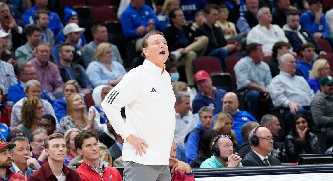 Kansas Jayhawks head coach Bill Self takes in the action against the Kentucky Wildcats during Tuesday night’s Champions Classic game at Chicago’s United Center.