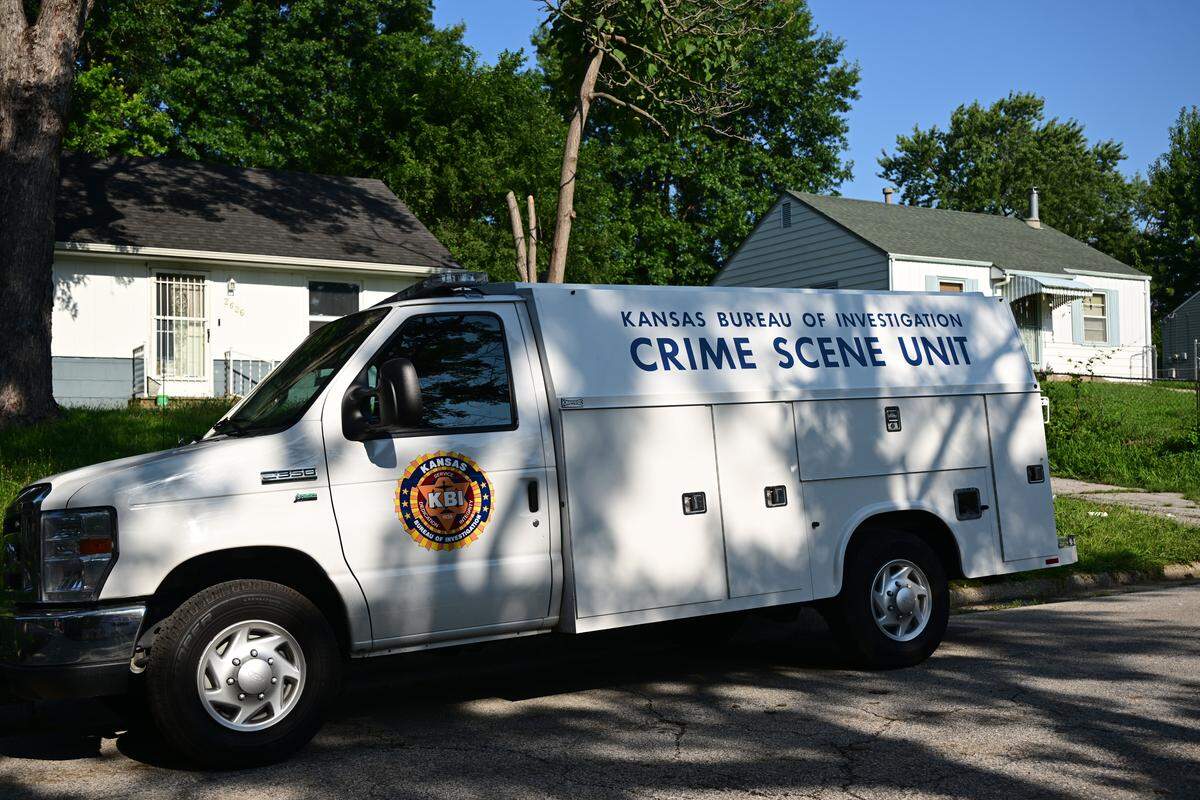KBI agents were on the scene in the 2600 block of S. 30th Street in Kansas City, Kansas, on Sunday, July 27, 2025, investigating the scene where Wyandotte County Sheriff's deputy Elijah Ming was shot Saturday while responding to a call.