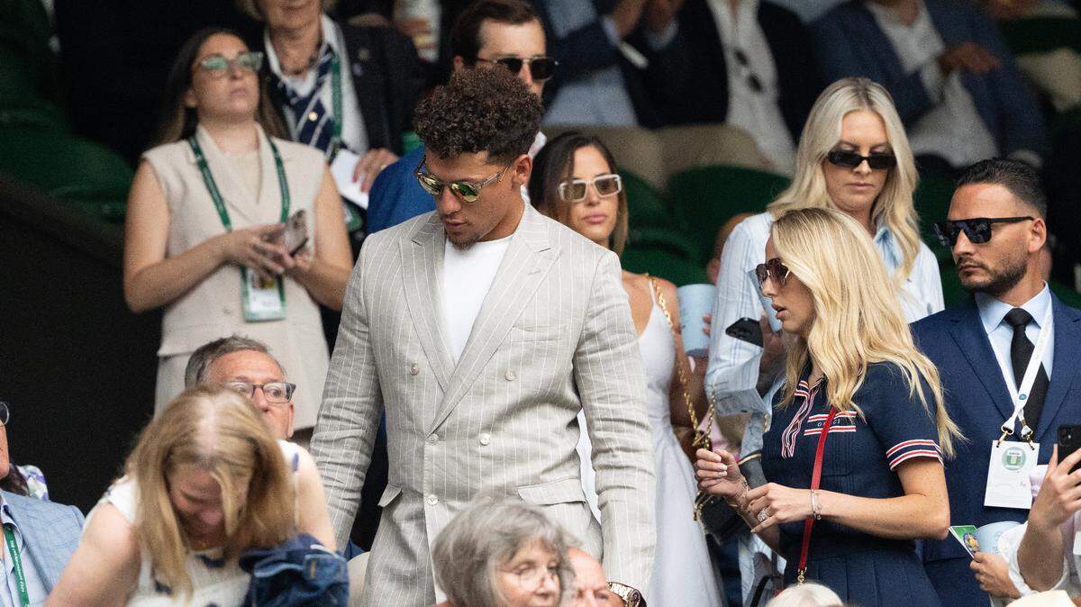 Jul 5, 2024; London, United Kingdom; Kansas City Chiefs quarterback Patrick Mahomes and wife Brittany Mahomes in attendance at Wimbledon.