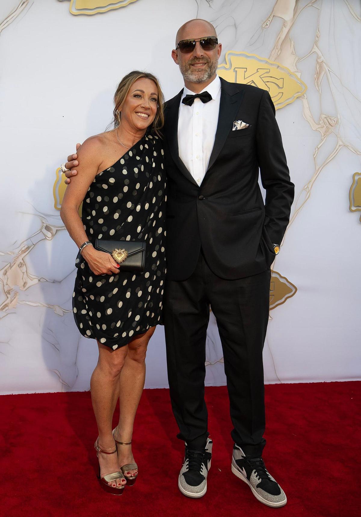 Chiefs offensive coordinator Matt Nagy and his wife Stacey walked the red carpet before the Super Bowl LVIII championship ring presentation event.