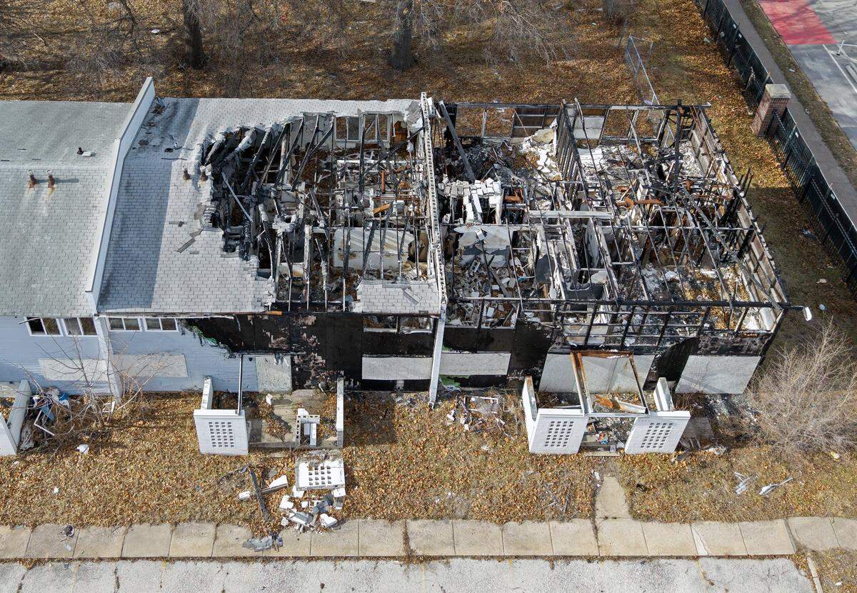 Fire damage can be seen in several units at Parade Park, a housing complex, slated to be torn down later this month on Thursday, Jan. 15 2026. Kansas City firefighters have responded to multiple fires at the vacant complex at 2100 block of East 15th Terrace, over the past several months.
