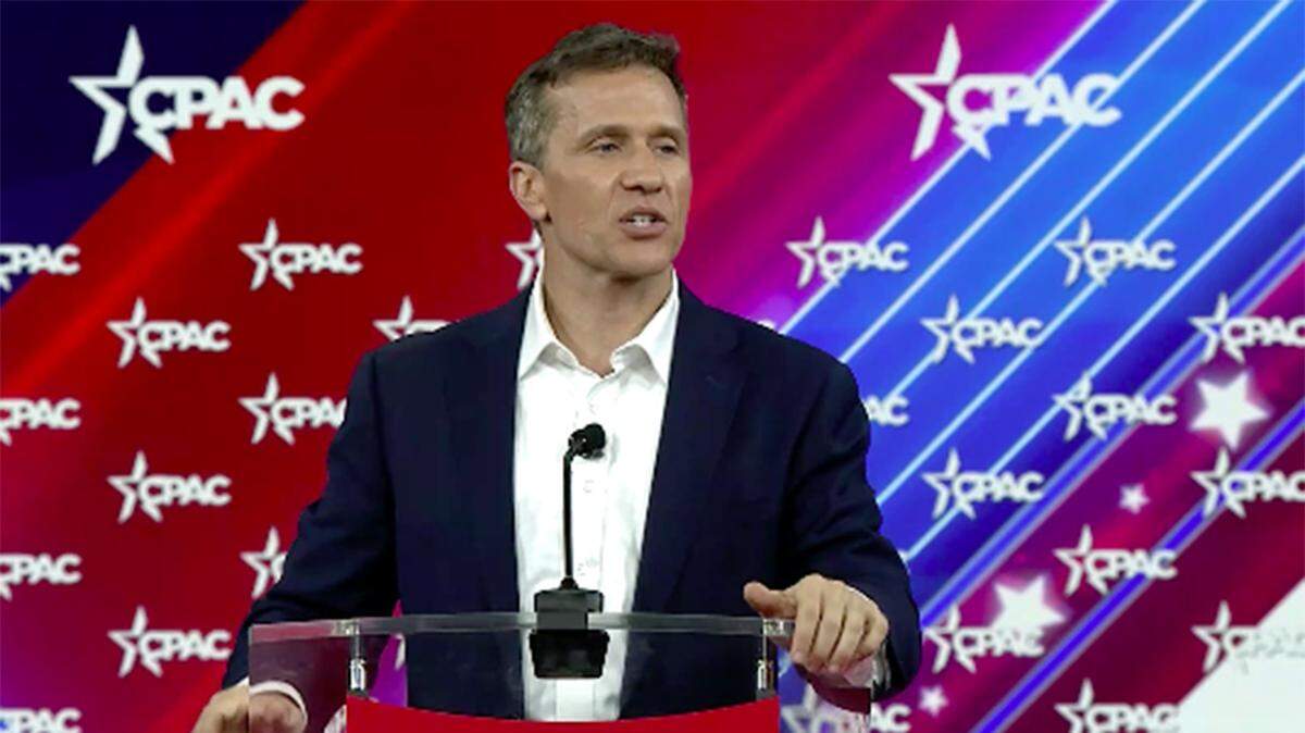 Eric Greitens, a U.S. .Senate candidate who resigned as Missouri governor in 2018 amid allegations of sexual assault and campaign finance violations, spoke at the the Conservative Political Action Conference on Feb. 24.