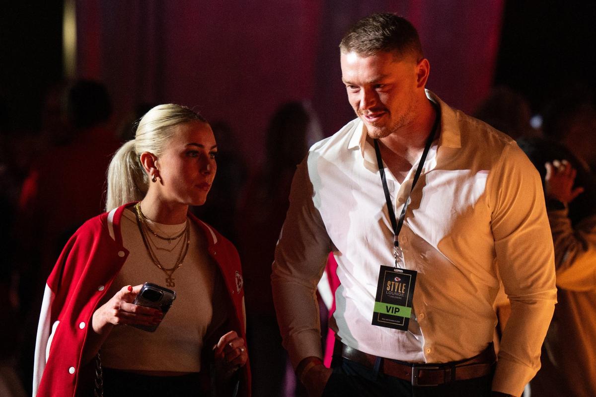 Kansas City Chiefs linebacker Swayze Bozeman and his wife, Macie, attend the 13th Annual Chiefs Style Lounge Tuesday at The LEX in downtown Kansas City.