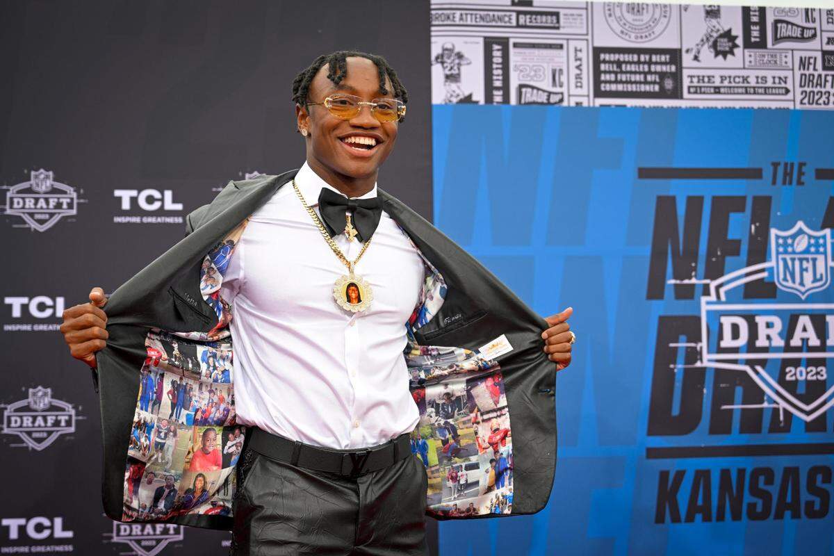 NFL Draft prospect Zay Flowers, a wide receiver from Boston College, walked the Red Carpet on the Memorial Courtyard before the first round of the NFL Draft on Thursday, April 27, 2023, at the National WWI Museum and Memorial.