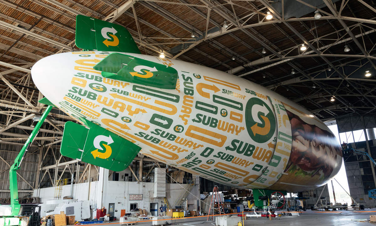 The 180-foot-long Subway blimp will fly over Kansas City Sept. 5-7.