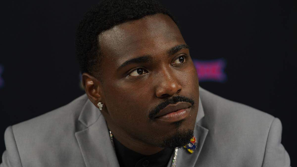 Kansas quarterback Jalon Daniels speaks with the media during 2025 Big 12 Football Media Days at The Star in Frisco, Texas, on July 9, 2025.