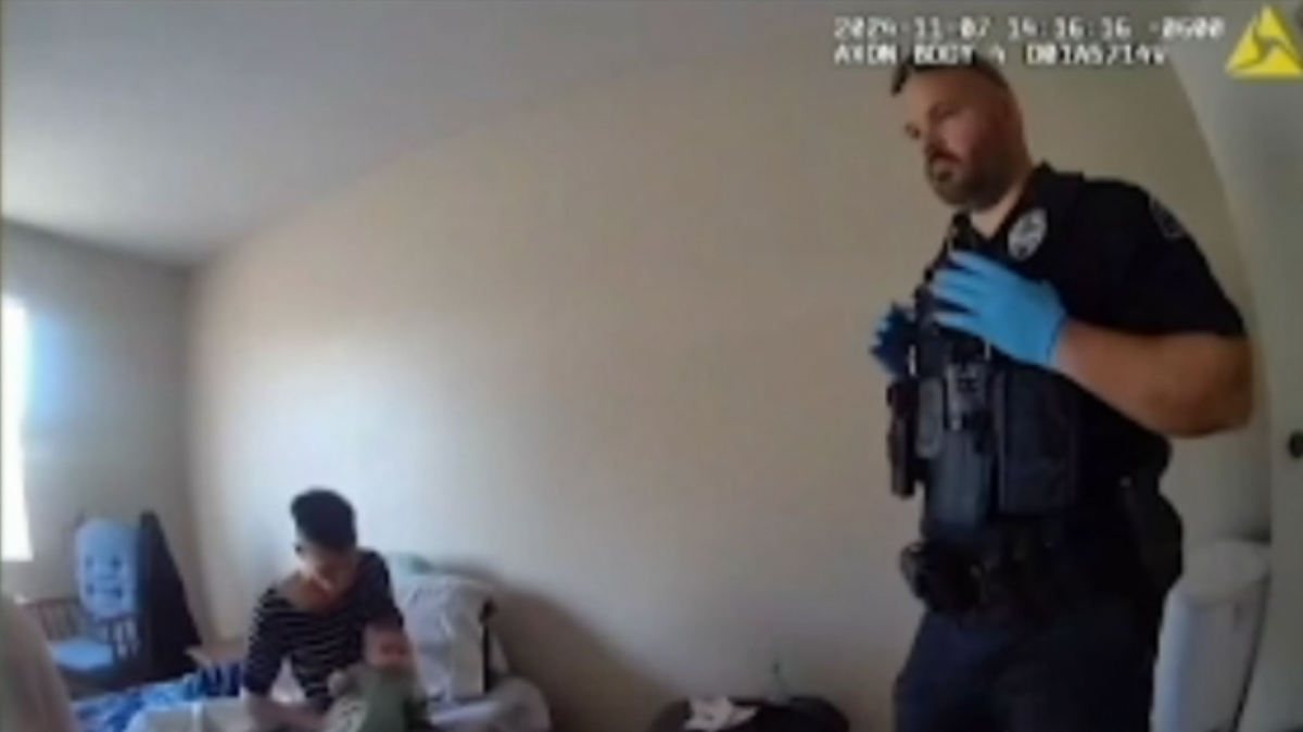 Unedited video from a bodycam worn by another Independence police officer shows Officer Jordan White, right, on the scene at Oval Spring Apartments during the November 2024 shooting that killed Maria Pike, 34, and her two-month-old daughter, Destinii. 