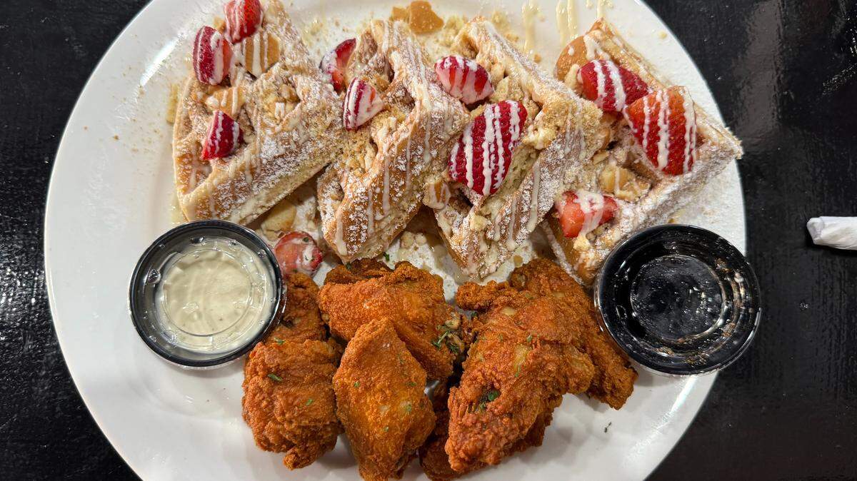 Holy Brunch! serves chicken and waffles, waffle ice cream sandwiches, drinks and more.