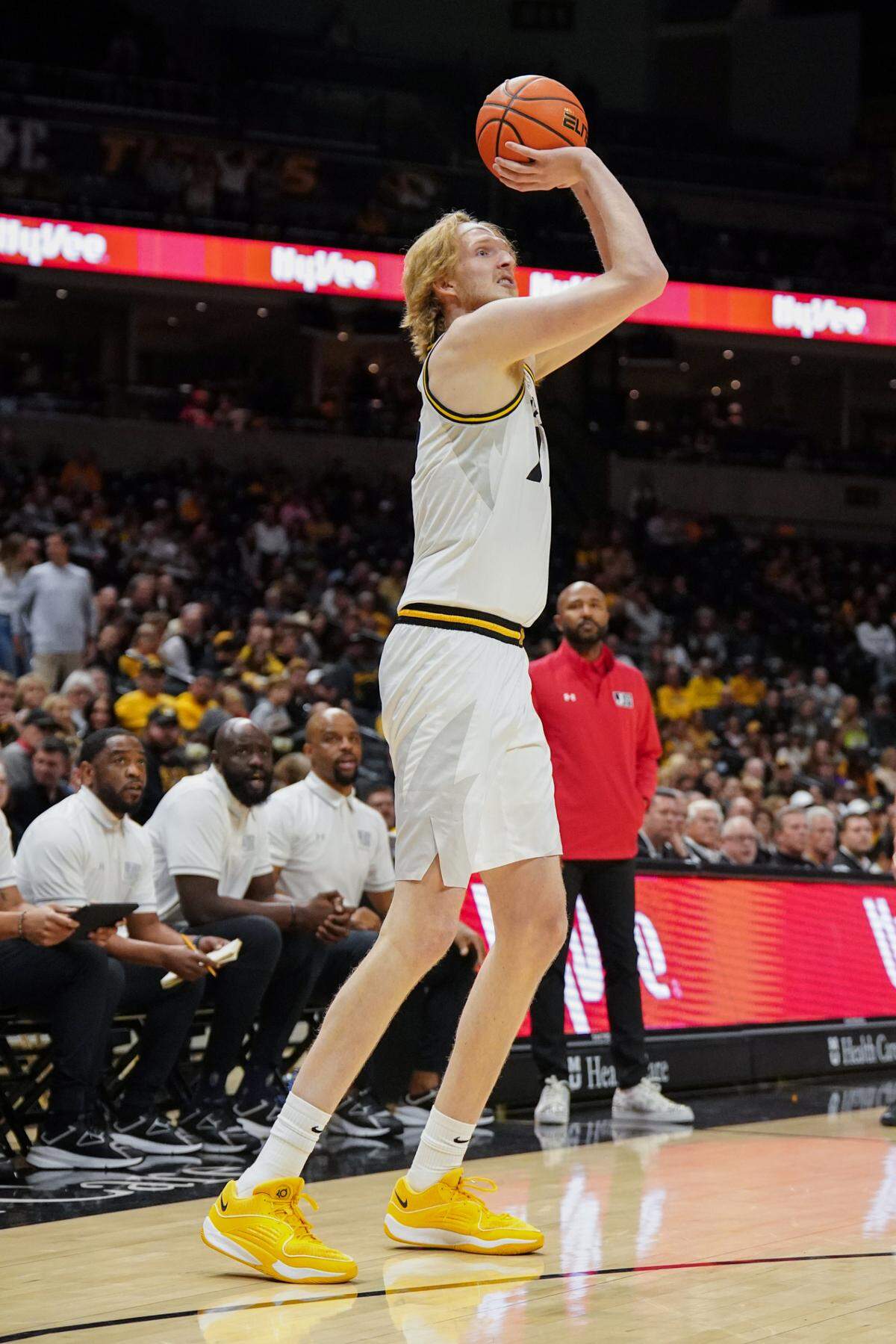 Toweing Missouri Tigers center Connor Vanover shoots a first-half 3-pointer against the Jackson State Tigers on Sunday at Mizzou Arena. The shot was an airball.