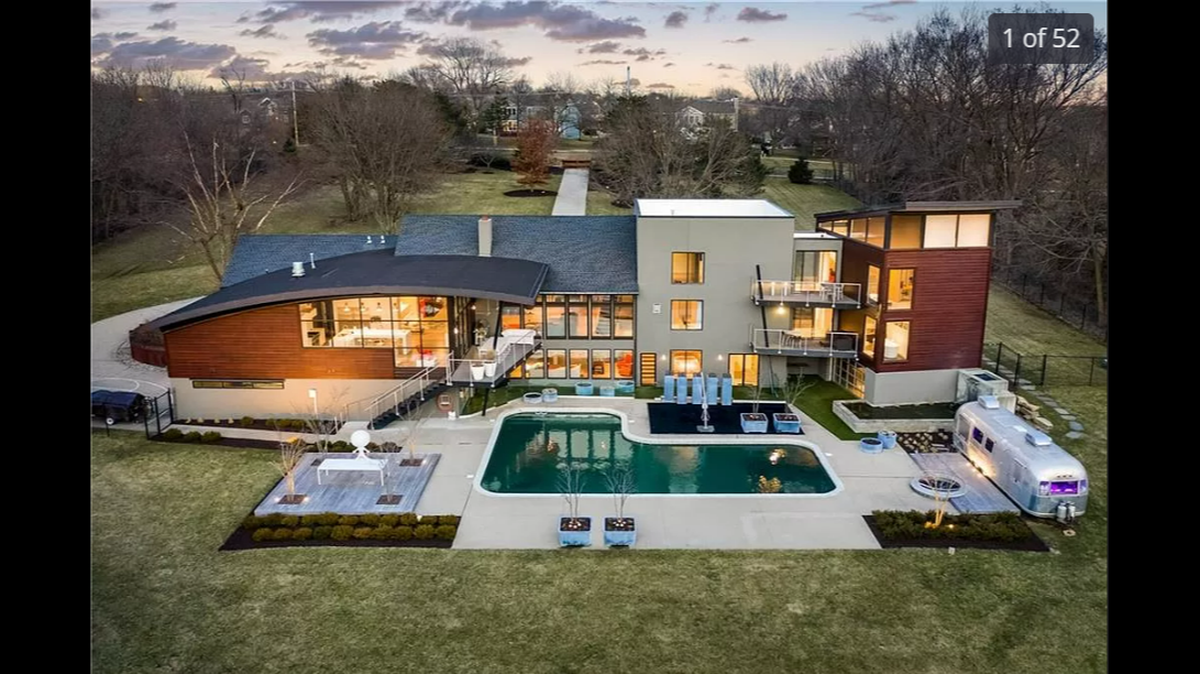 An aerial view of the backyard at 14420 Mission Road in Leawood.