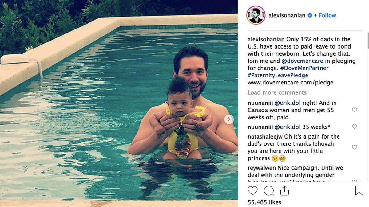 Reddit co-founder Alexis Ohanian, married to Serena Williams, has partnered with Dove to offer $1 million of paternity leave grants to new dads. He plans to lobby Congress for universal parental time off.