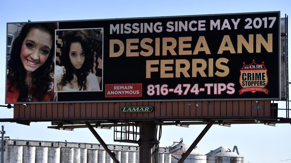 One of a dozen billboards throughout the Kansas City area seeking help finding missing teenager Desirea Ann Ferris stands above the 16th Avenue exit on southbound Interstate 29 in North Kansas City.