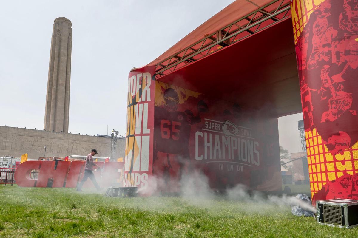 A Kansas City Chiefs tunnel is displayed at the Chiefs Kingdom Experience at the NFL Draft preview on Wednesday, April 26, 2023, in Kansas City. The tunnel gives fans the opportunity to walk through like they are heading to the field at Arrowhead Stadium.