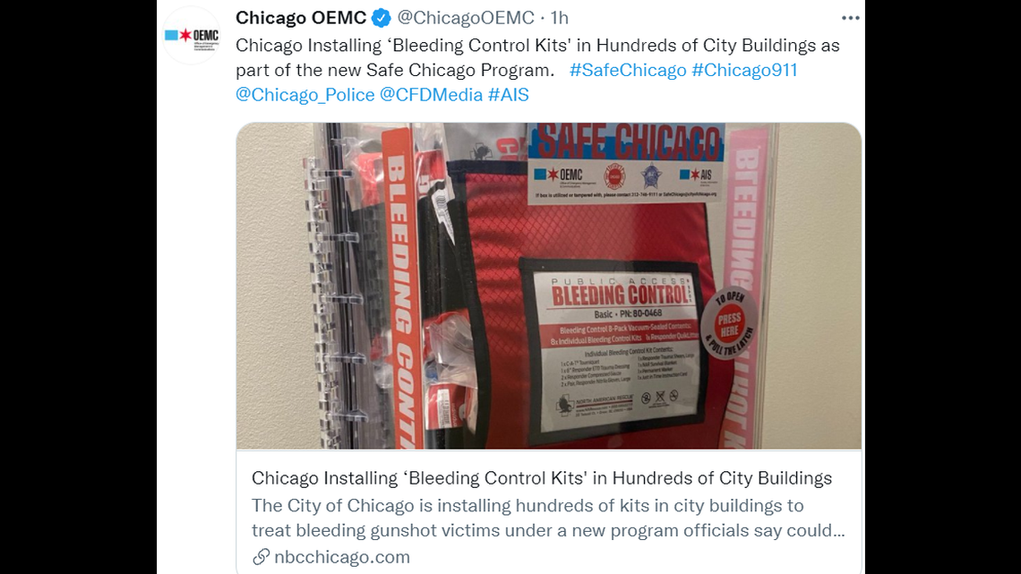 The city of Chicago is installing “bleeding control kits” amid rising violent crime.