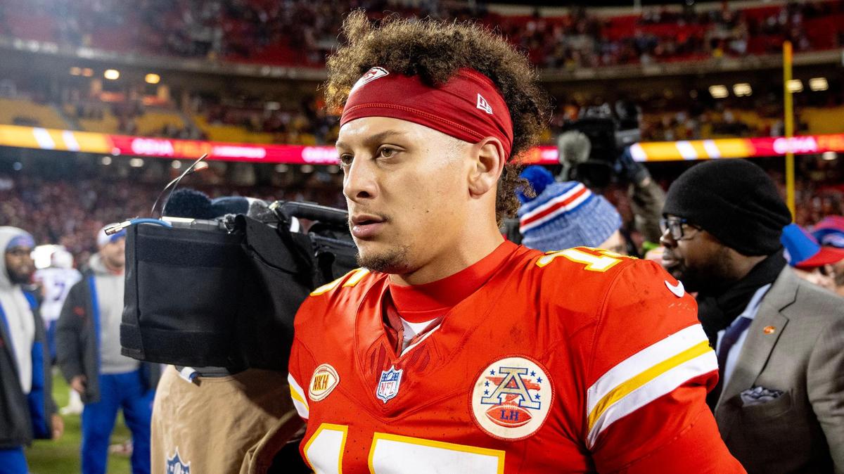 Kansas City Chiefs quarterback Patrick Mahomes (15) walks off the field after losing to the Buffalo Bills 20-17 in an NFL football game on Sunday, Dec. 10, 2023, in Kansas City.