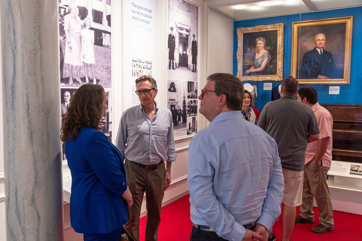 Clifton Truman Daniel, the eldest grandson of Harry S. Truman, helped lead the Society of Presidential Descendants on a tour of the Harry S. Truman Presidential Library and Museum on Saturday.