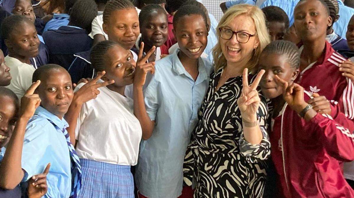 Jamea Sale with some of the Kenyan students who have benefited from her work bringing music to their schools.