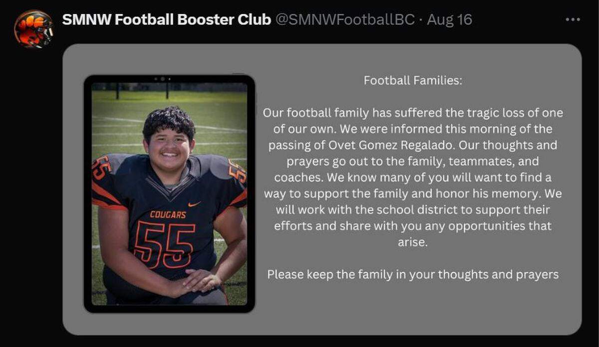 Shawnee Mission Northwest High School sophomore Ovet Gomez Regalado died after having a medical emergency last week during football conditioning.