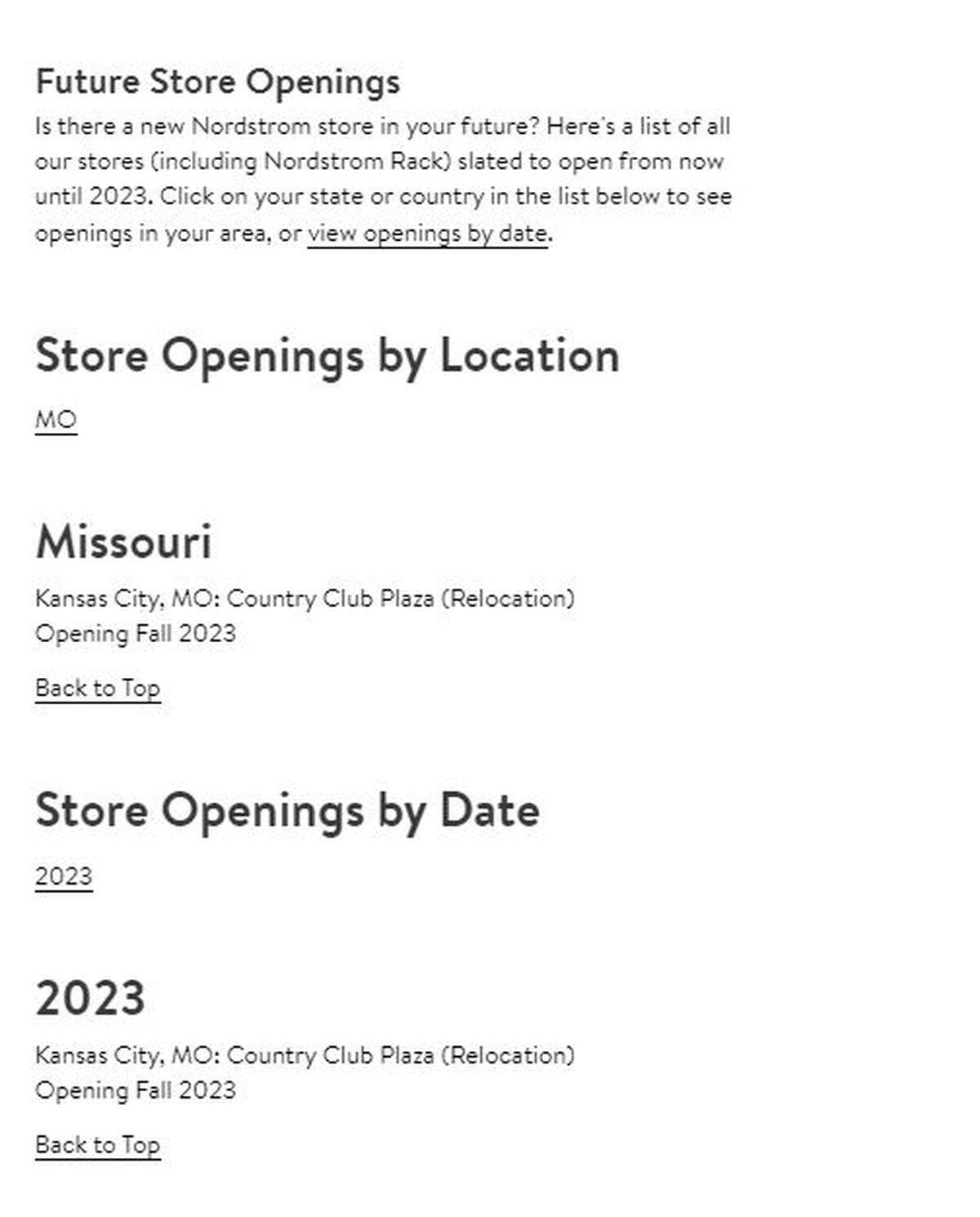 The Plaza location is the only one listed on Nordstrom’s list of “future store openings.”