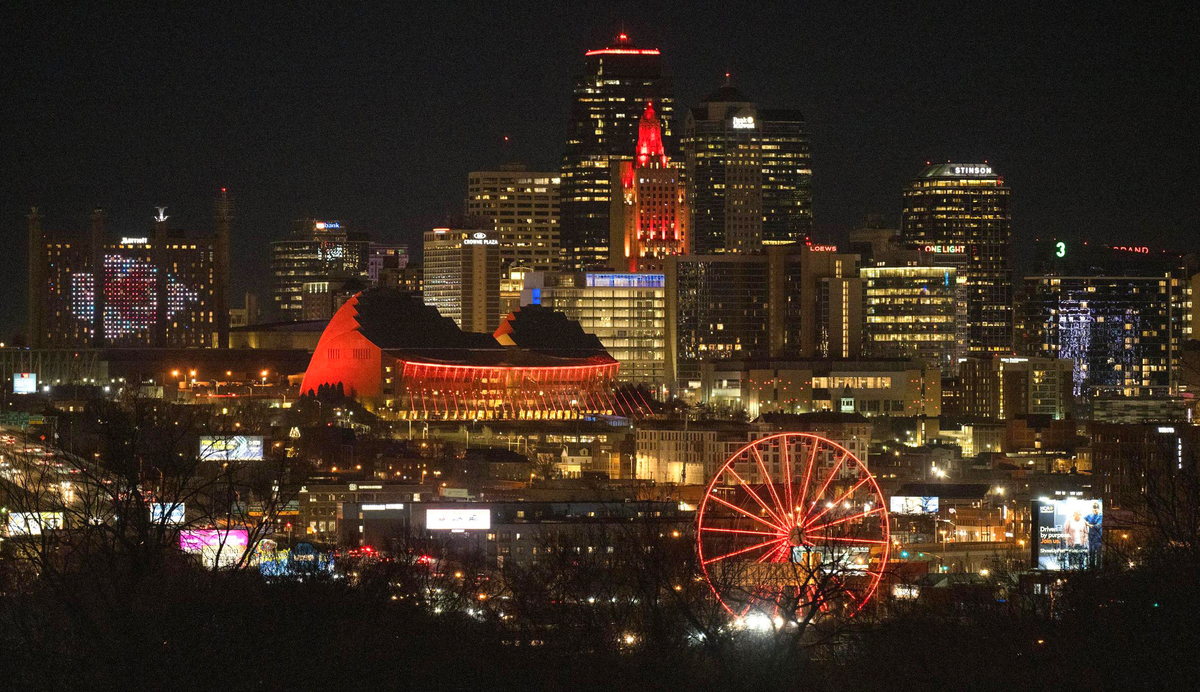 Much of the downtown skyline was lit red in honor of the AFC Champion Chiefs on Wednesday, Jan. 31, 2024, in Kansas City.
