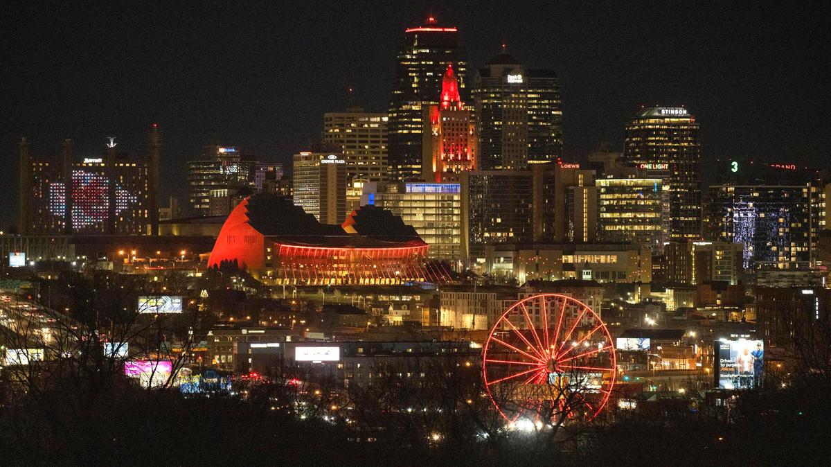 Much of the downtown skyline was lit red in honor of the AFC Champion Chiefs on Wednesday, Jan. 31, 2024, in Kansas City.