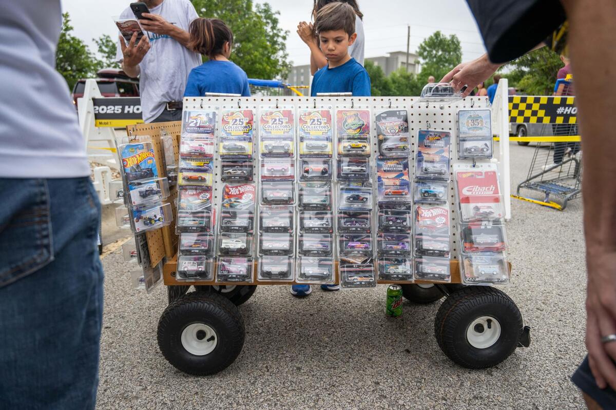 A cart held hundreds of Hot Wheels cars at the Kansas City stop of the Hot Wheels Legends Tour.