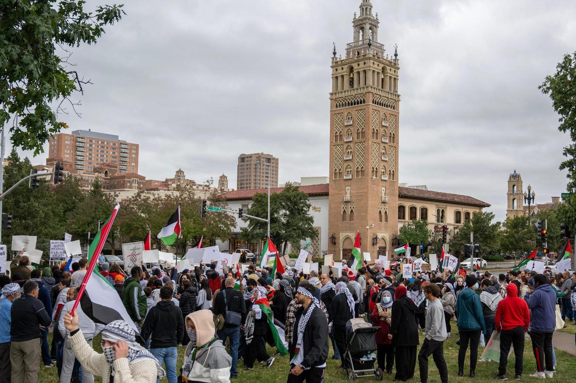 near the J.C. Nichols Memorial Fountain at the Country Club Plaza on Saturday, Oct. 14, 2023, in Kansas City.
