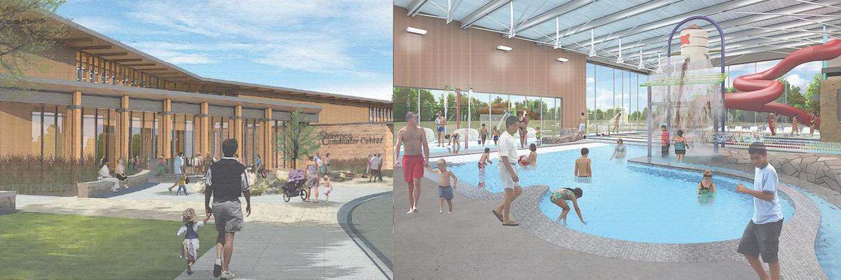 The proposed Shawnee Community Center would feature both indoor and outdoor amenities, some free and open to the public and others only for paying members. Members could use aquatic facilities, including a splash pad, lazy river, lap pool, hot tub and water slide.