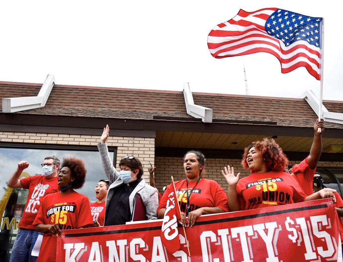 Kansas City area fast food workers rallied Wednesday with Stand Up KC at a McDonald’s on Main Street as they demanded a $15 minimum wage and union rights. The Kansas City rally was part of a national day of action, as workers gathered in cities including Los Angeles, Chicago, Detroit, Miami and St. Louis. The demonstrations were scheduled ahead of McDonald’s annual shareholder meeting.