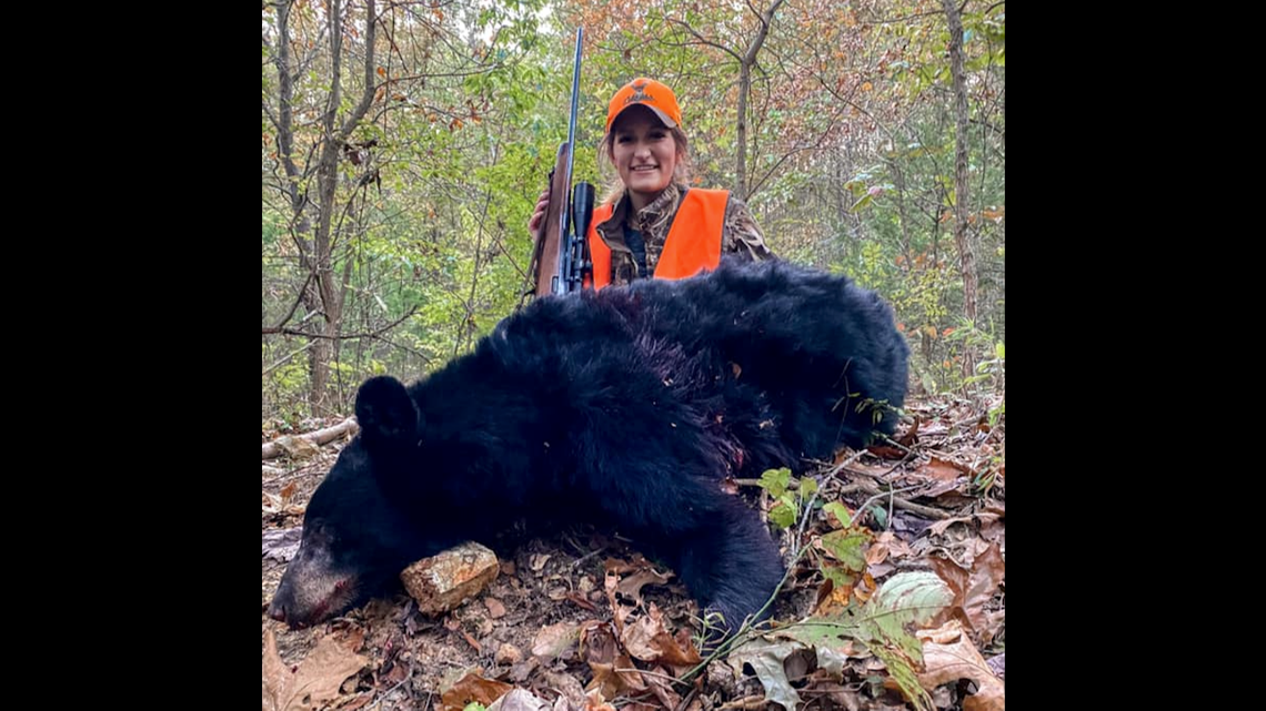 Kelsie Wikoff, of Hume, spent 48 hours in a tree stand before harvesting a 268-pound black bear.