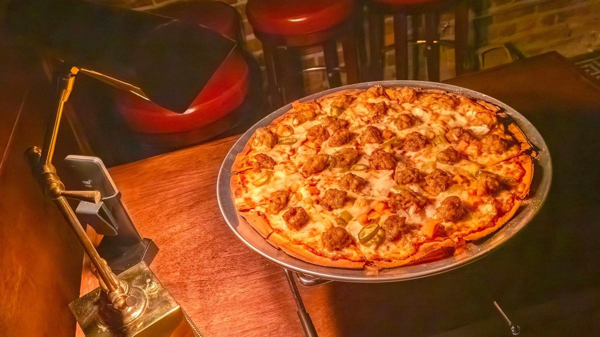 A Chicago-style tavern pizza at The Wise Guy.