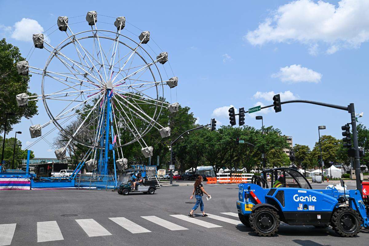 Workers set up for Boulevardia Thursday, June 15, 2023, at Crown Center. The two-day festival featured local food vendors, craft beer and musical performances over the Father’s Day weekend. 