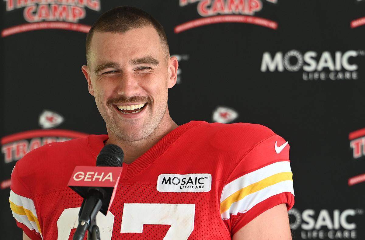 Kansas City Chiefs tight end Travis Kelce sported a new mustache during training camp in 2021 at Western Missouri State University in St. Joseph, Missouri. He was dubbed “El Travador” by fans.