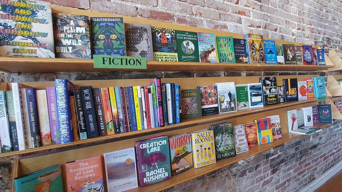 A selection of contemporary fiction is sold inside Flagship Books in Kansas City, Kansas.
