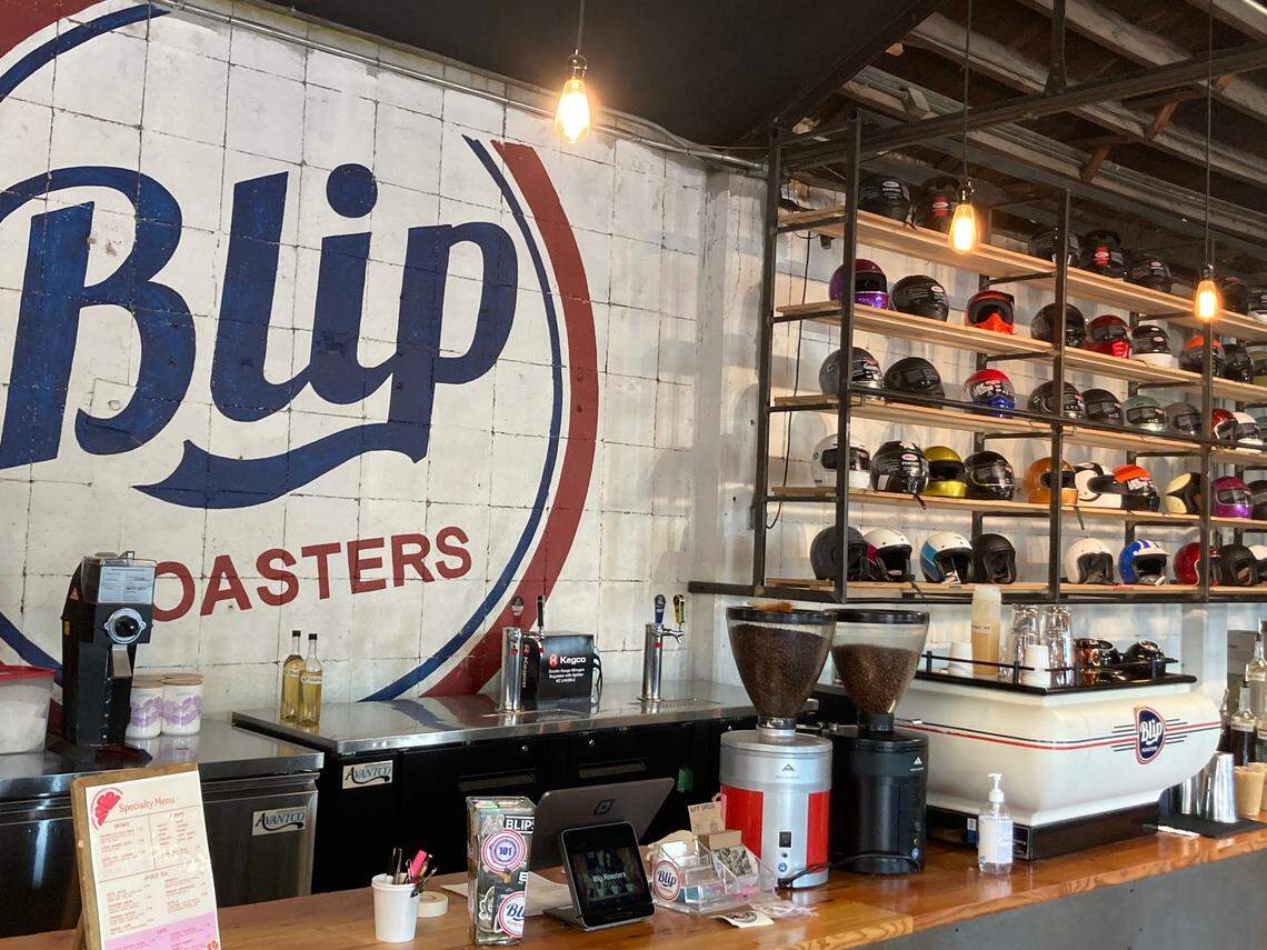 The front counter of Blip Coffee Roasters, 1301 Woodswether Road, in the Kansas City West Bottoms.