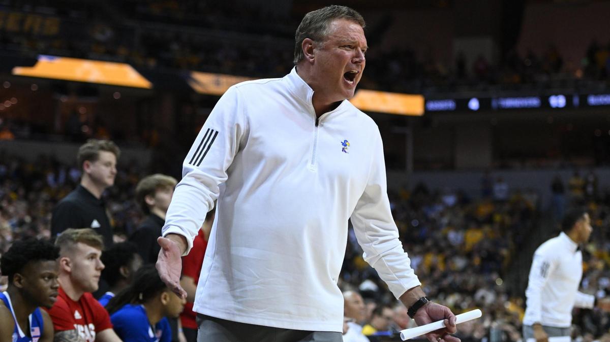 KU coach Bill Self has a word with an official during the second half of Saturday’s game at Mizzou Arena.