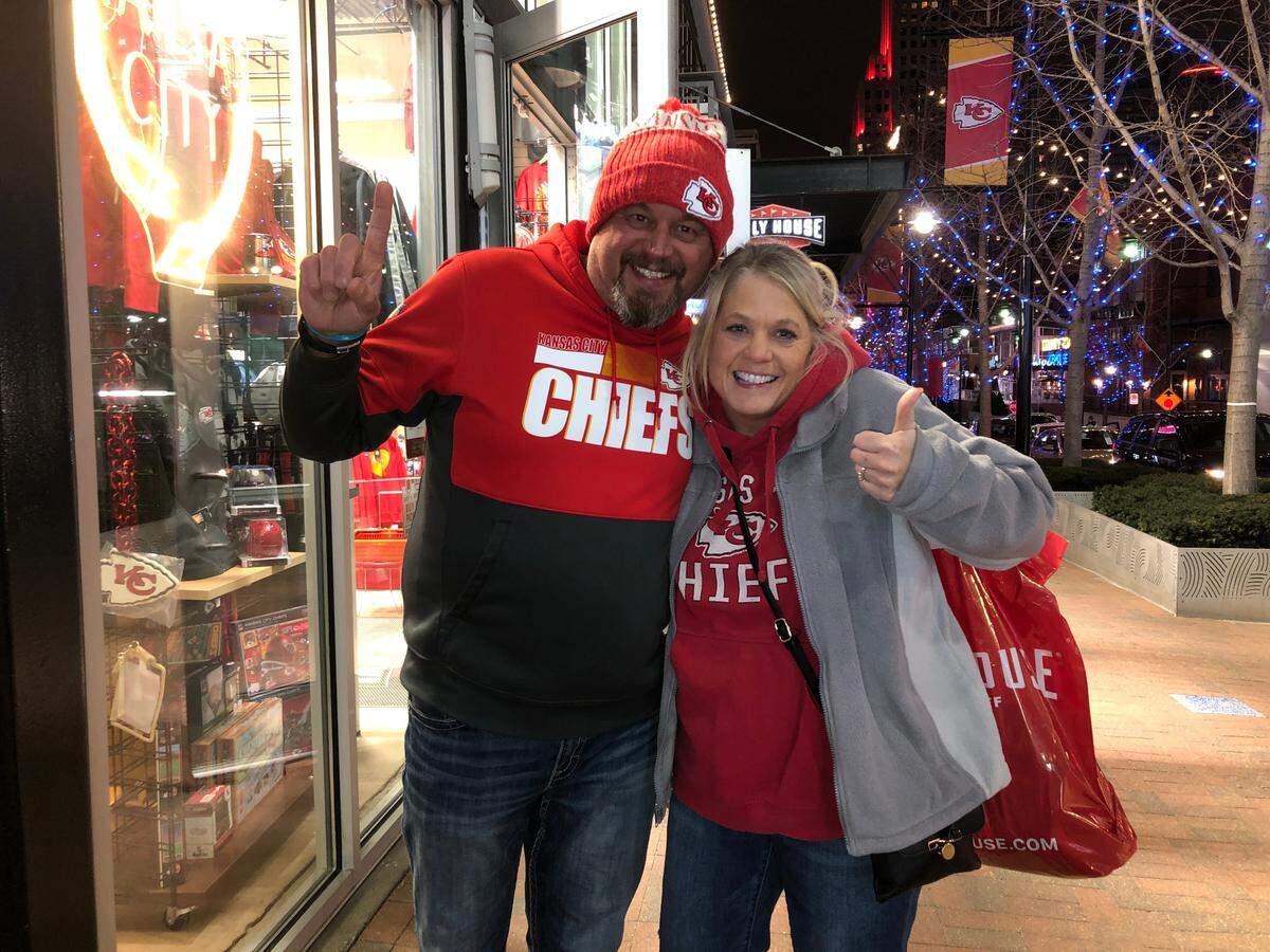 Longtime Chiefs fans Ryan and Jen Fasbender made the trip down from Clear Lake, Iowa, to watch the AFC championship from Kansas City’s Power & Light District. After the game, they were eager to snag some new apparel from Rally House.